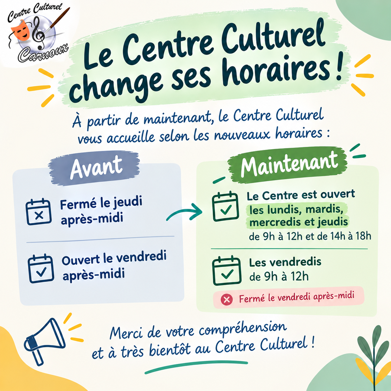 nouveaux horaires